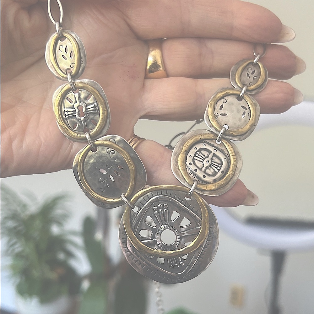 Silpada brass and Sterling Silver Disc Necklace